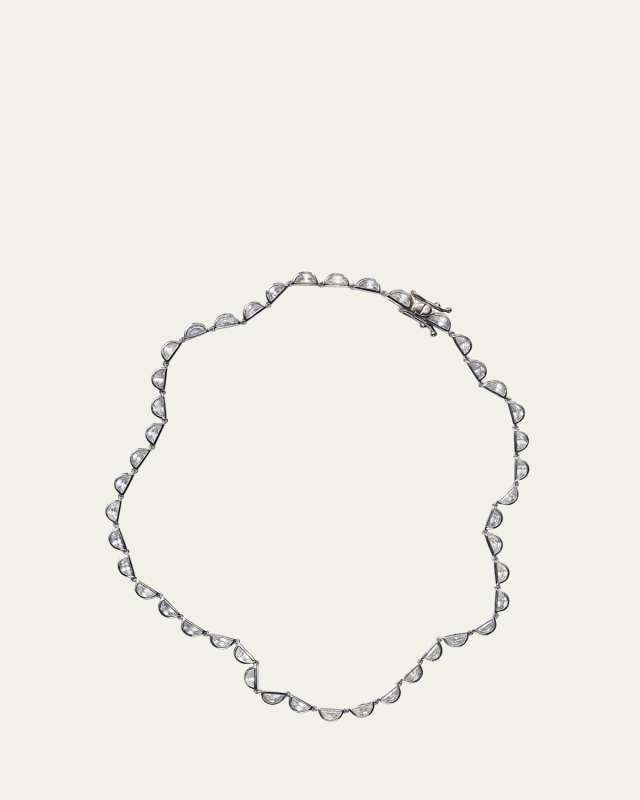 Riviere Scallop White Zircon Necklace, 16"L